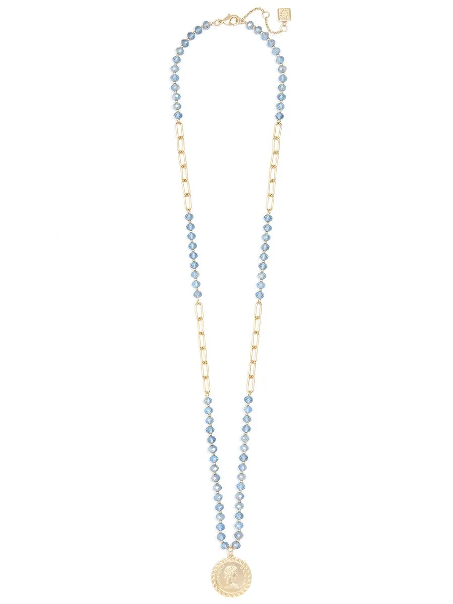 ZENZII Beaded Lucite And Links Coin Pendant Necklace