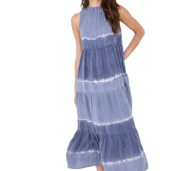 Bella Dahl Indigo Stripe Sleeveless Tiered Midi Dress