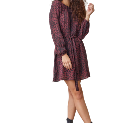 Bella Dahl Wildberry Leopard Elastic Neck Tiered Dress