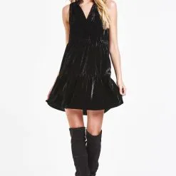 Dear John Eliza Black Multi-Tiered Skirt Dress Velvet