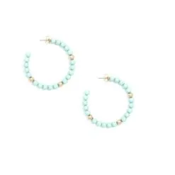 ZENZII Beaded, C-shaped Resin Hoop Earring With Accents Of Gold-tone Beads.