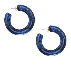 ZENZII Navy Chunky Metallic Marbled Hoop Earrings