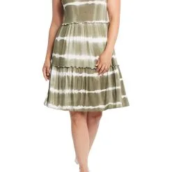 Tribal Palm Leaf Sleeveless Dress With Flounce