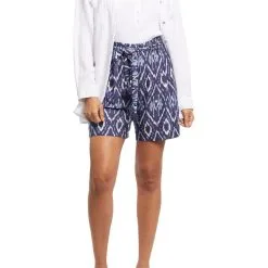 Tribal Batik Blue Printed Tie Waist Shorts